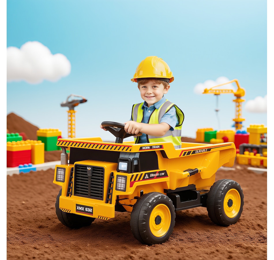 Image 922636_ALTMORE1.jpg, Product 922-636 / Price $189.99, Qaba Kids Ride On Dump Truck, 12V Ride On Toy with Electric Dump Bed, Yellow from Qaba on TSC.ca's Toys & Hobbies department