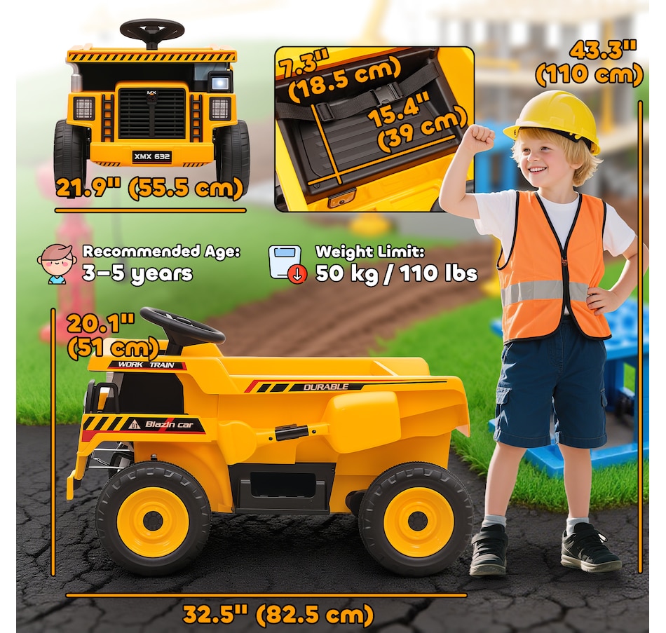 Image 922636_ALTMORE2.jpg, Product 922-636 / Price $189.99, Qaba Kids Ride On Dump Truck, 12V Ride On Toy with Electric Dump Bed, Yellow from Qaba on TSC.ca's Toys & Hobbies department
