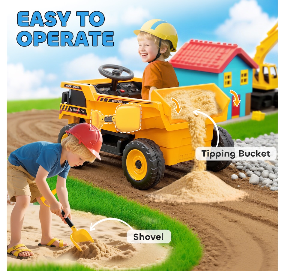 Image 922636_ALTMORE4.jpg, Product 922-636 / Price $189.99, Qaba Kids Ride On Dump Truck, 12V Ride On Toy with Electric Dump Bed, Yellow from Qaba on TSC.ca's Toys & Hobbies department