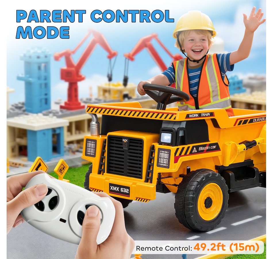 Image 922636_ALTMORE5.jpg, Product 922-636 / Price $189.99, Qaba Kids Ride On Dump Truck, 12V Ride On Toy with Electric Dump Bed, Yellow from Qaba on TSC.ca's Toys & Hobbies department