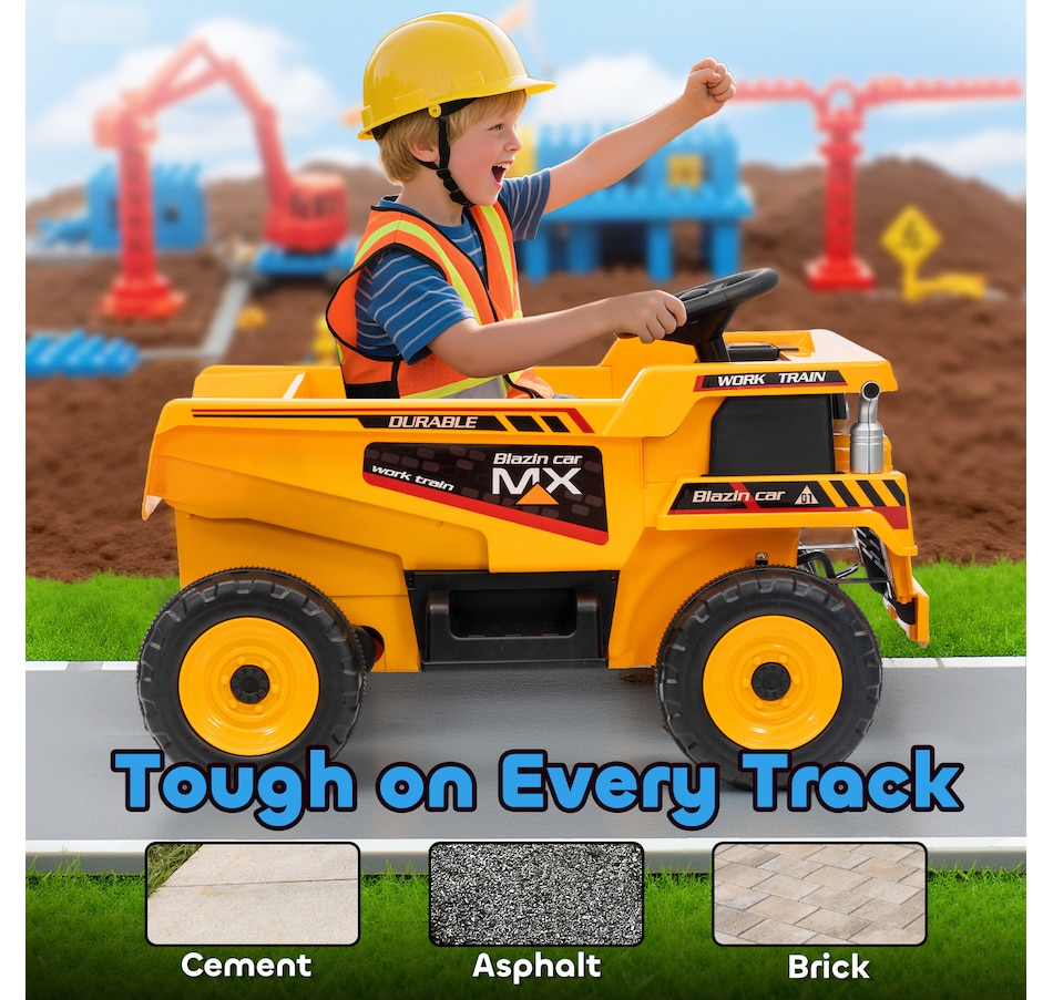 Image 922636_ALTMORE7.jpg, Product 922-636 / Price $189.99, Qaba Kids Ride On Dump Truck, 12V Ride On Toy with Electric Dump Bed, Yellow from Qaba on TSC.ca's Toys & Hobbies department