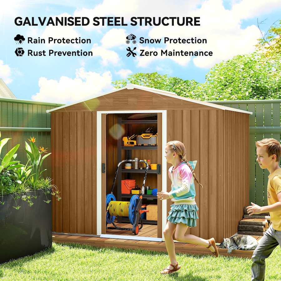 Image 923044_ALTMORE3.jpg, Product 923-044 / Price $349.99, Outsunny 8'x6' Metal Outdoor Storage Shed w/ Sliding Doors Dark Brown from Outsunny on TSC.ca's Home & Garden department