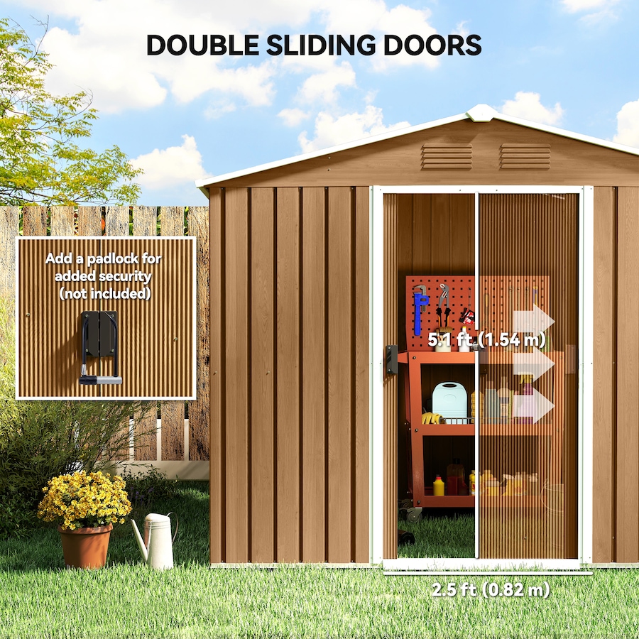 Image 923044_ALTMORE4.jpg, Product 923-044 / Price $349.99, Outsunny 8'x6' Metal Outdoor Storage Shed w/ Sliding Doors Dark Brown from Outsunny on TSC.ca's Home & Garden department