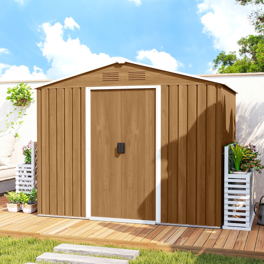 Image 923044_ALTMORE7.jpg, Product 923-044 / Price $349.99, Outsunny 8'x6' Metal Outdoor Storage Shed w/ Sliding Doors Dark Brown from Outsunny on TSC.ca's Home & Garden department