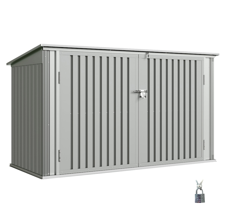 Image 923048.jpg, Product 923-048 / Price $449.99, Outsunny 7.6 x 3.4ft Garbage Bin Shed with Lockable Doors, Lid, Silver Grey from Outsunny on TSC.ca's Home & Garden department