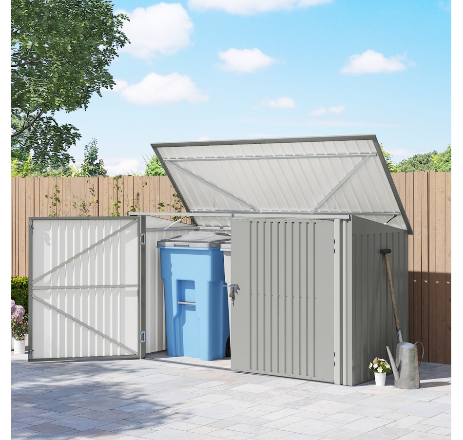 Image 923048_ALTMORE1.jpg, Product 923-048 / Price $449.99, Outsunny 7.6 x 3.4ft Garbage Bin Shed with Lockable Doors, Lid, Silver Grey from Outsunny on TSC.ca's Home & Garden department
