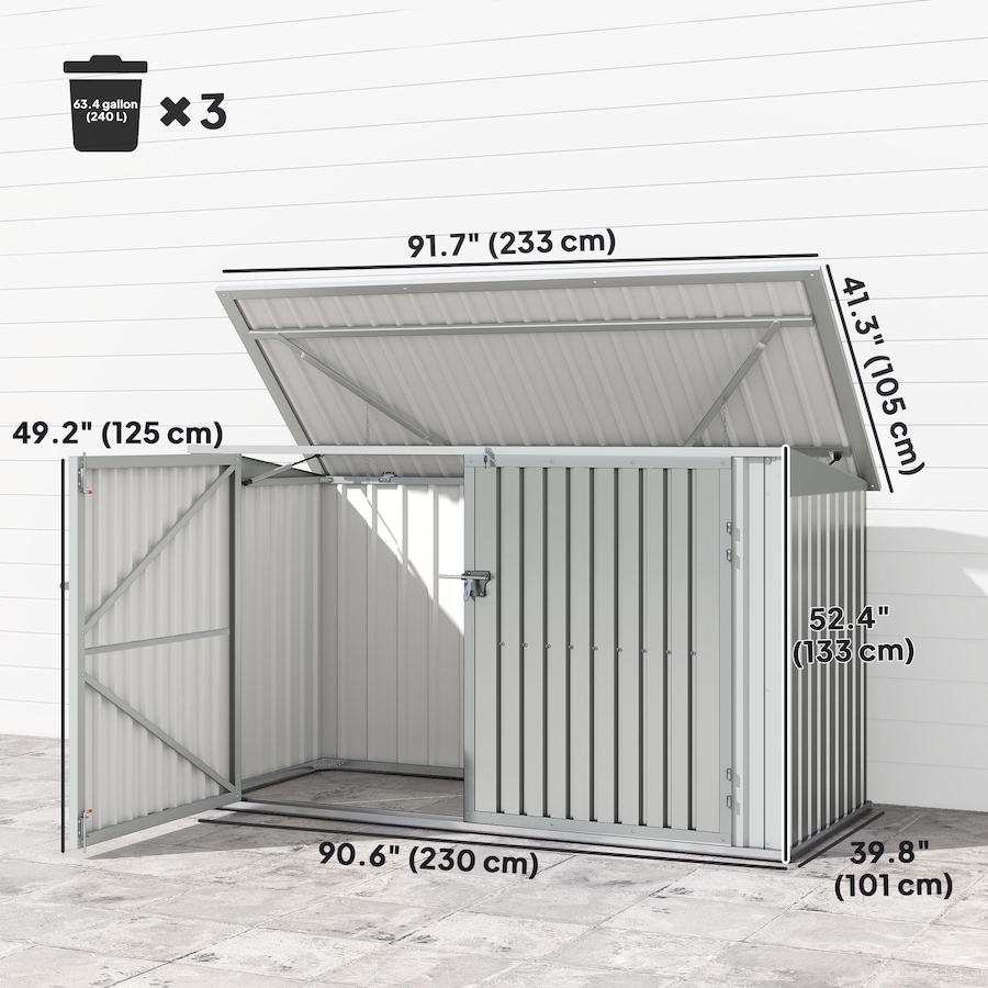 Image 923048_ALTMORE2.jpg, Product 923-048 / Price $489.99, Outsunny 7.6 x 3.4ft Garbage Bin Shed with Lockable Doors, Lid, Silver Grey from Outsunny on TSC.ca's Home & Garden department