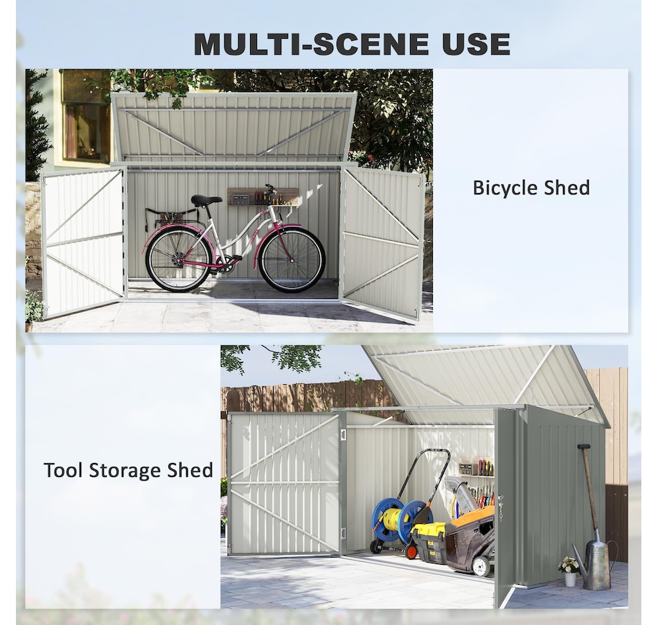 Image 923048_ALTMORE3.jpg, Product 923-048 / Price $449.99, Outsunny 7.6 x 3.4ft Garbage Bin Shed with Lockable Doors, Lid, Silver Grey from Outsunny on TSC.ca's Home & Garden department