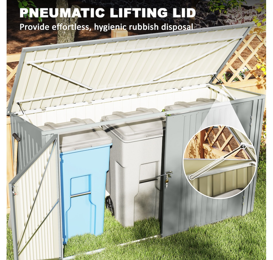 Image 923048_ALTMORE4.jpg, Product 923-048 / Price $449.99, Outsunny 7.6 x 3.4ft Garbage Bin Shed with Lockable Doors, Lid, Silver Grey from Outsunny on TSC.ca's Home & Garden department