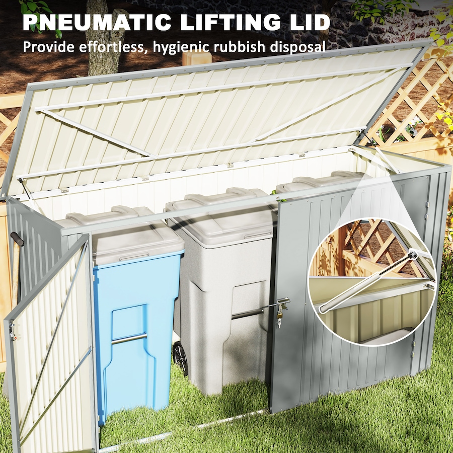 Image 923048_ALTMORE4.jpg, Product 923-048 / Price $489.99, Outsunny 7.6 x 3.4ft Garbage Bin Shed with Lockable Doors, Lid, Silver Grey from Outsunny on TSC.ca's Home & Garden department