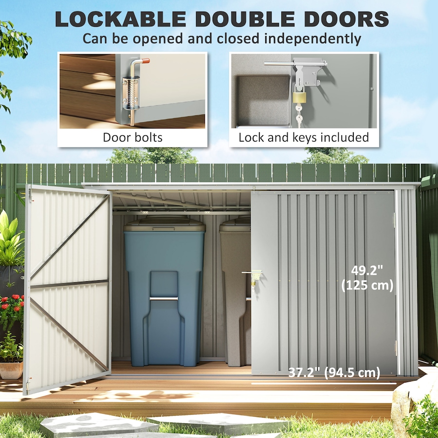 Image 923048_ALTMORE5.jpg, Product 923-048 / Price $489.99, Outsunny 7.6 x 3.4ft Garbage Bin Shed with Lockable Doors, Lid, Silver Grey from Outsunny on TSC.ca's Home & Garden department