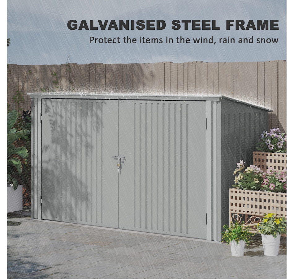 Image 923048_ALTMORE6.jpg, Product 923-048 / Price $449.99, Outsunny 7.6 x 3.4ft Garbage Bin Shed with Lockable Doors, Lid, Silver Grey from Outsunny on TSC.ca's Home & Garden department