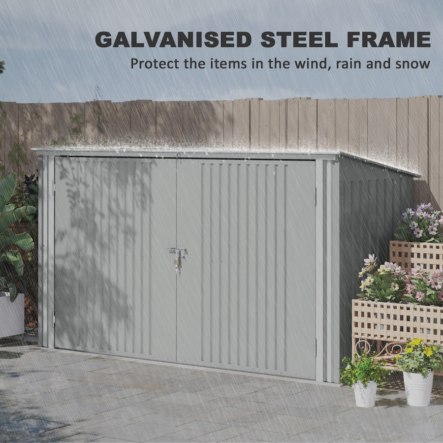 Image 923048_ALTMORE6.jpg, Product 923-048 / Price $489.99, Outsunny 7.6 x 3.4ft Garbage Bin Shed with Lockable Doors, Lid, Silver Grey from Outsunny on TSC.ca's Home & Garden department