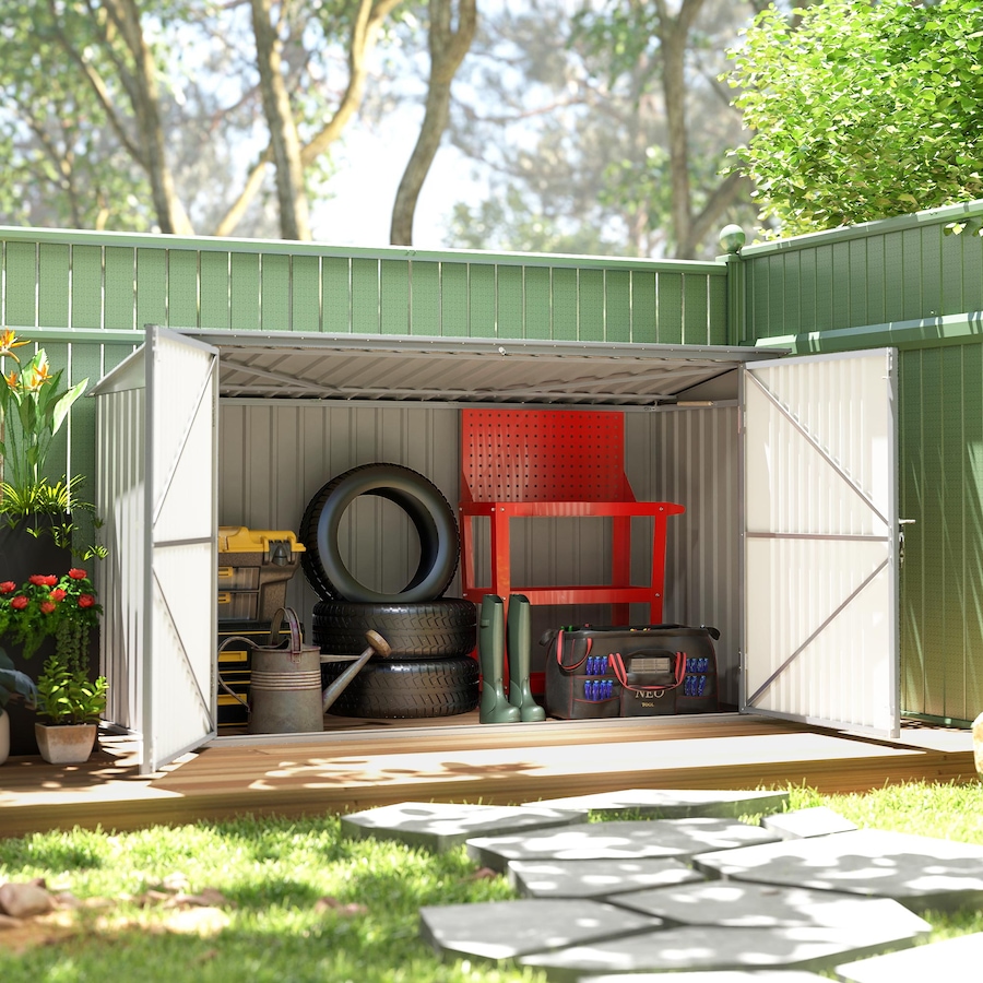Image 923048_ALTMORE7.jpg, Product 923-048 / Price $489.99, Outsunny 7.6 x 3.4ft Garbage Bin Shed with Lockable Doors, Lid, Silver Grey from Outsunny on TSC.ca's Home & Garden department