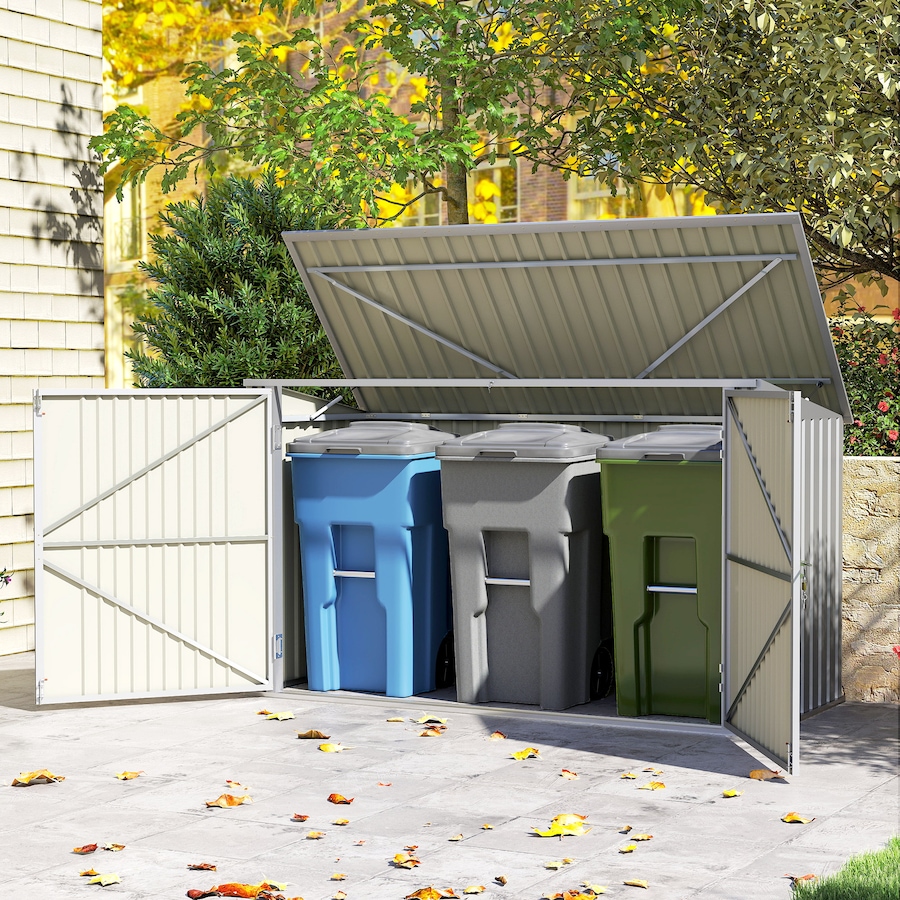 Image 923048_ALTMORE8.jpg, Product 923-048 / Price $489.99, Outsunny 7.6 x 3.4ft Garbage Bin Shed with Lockable Doors, Lid, Silver Grey from Outsunny on TSC.ca's Home & Garden department