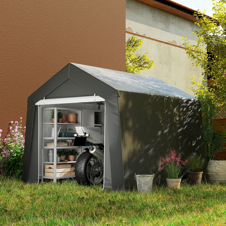 Image 923052_ALTMORE1.jpg, Product 923-052 / Price $329.99, Outsunny 10' x 10' Portable Shed, Outdoor Shed with Roll-up Door Dark Grey from Outsunny on TSC.ca's Home & Garden department