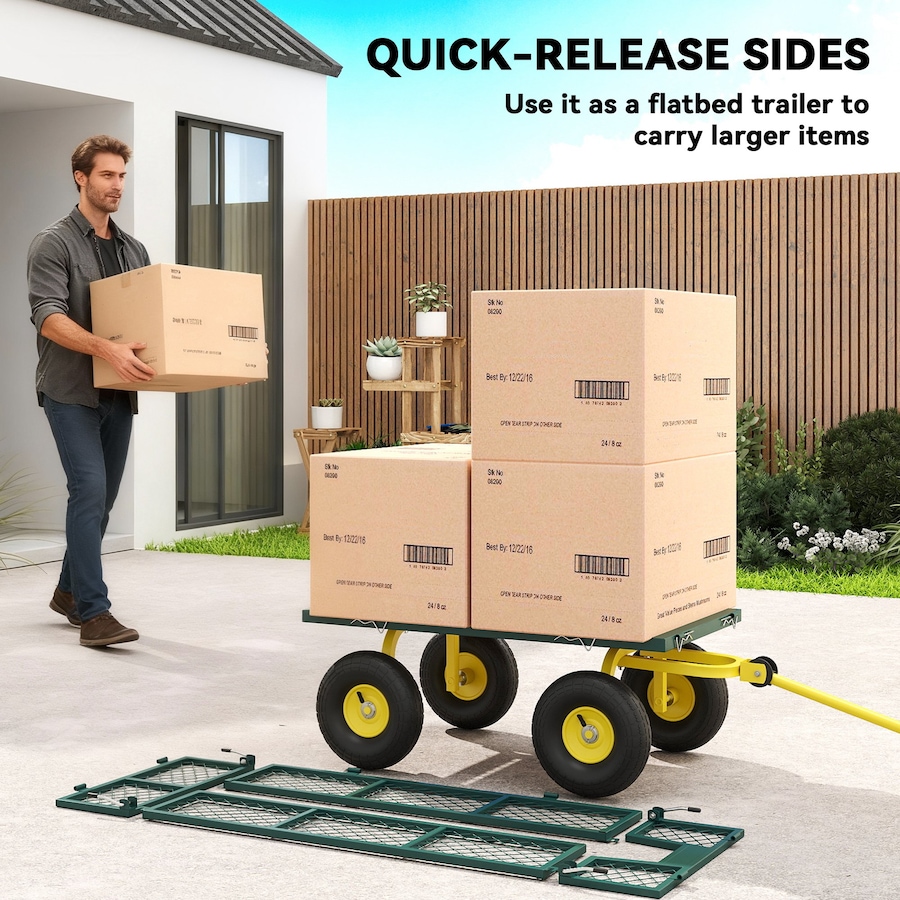Image 923061_ALTMORE4.jpg, Product 923-061 / Price $135.99, Outsunny Garden Cart with Removable Sides to Convert into Flatbed, Green from Outsunny on TSC.ca's Home & Garden department