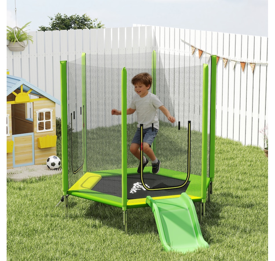 Image 923096_ALTMORE1.jpg, Product 923-096 / Price $176.99, Qaba 85" Trampoline for Kids with Slide, Ladder and Safety Enclosure, Green from Qaba on TSC.ca's Home & Garden department