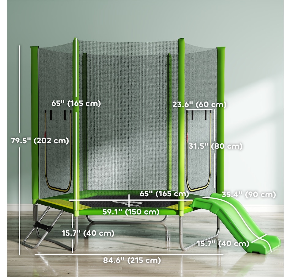 Image 923096_ALTMORE2.jpg, Product 923-096 / Price $176.99, Qaba 85" Trampoline for Kids with Slide, Ladder and Safety Enclosure, Green from Qaba on TSC.ca's Home & Garden department