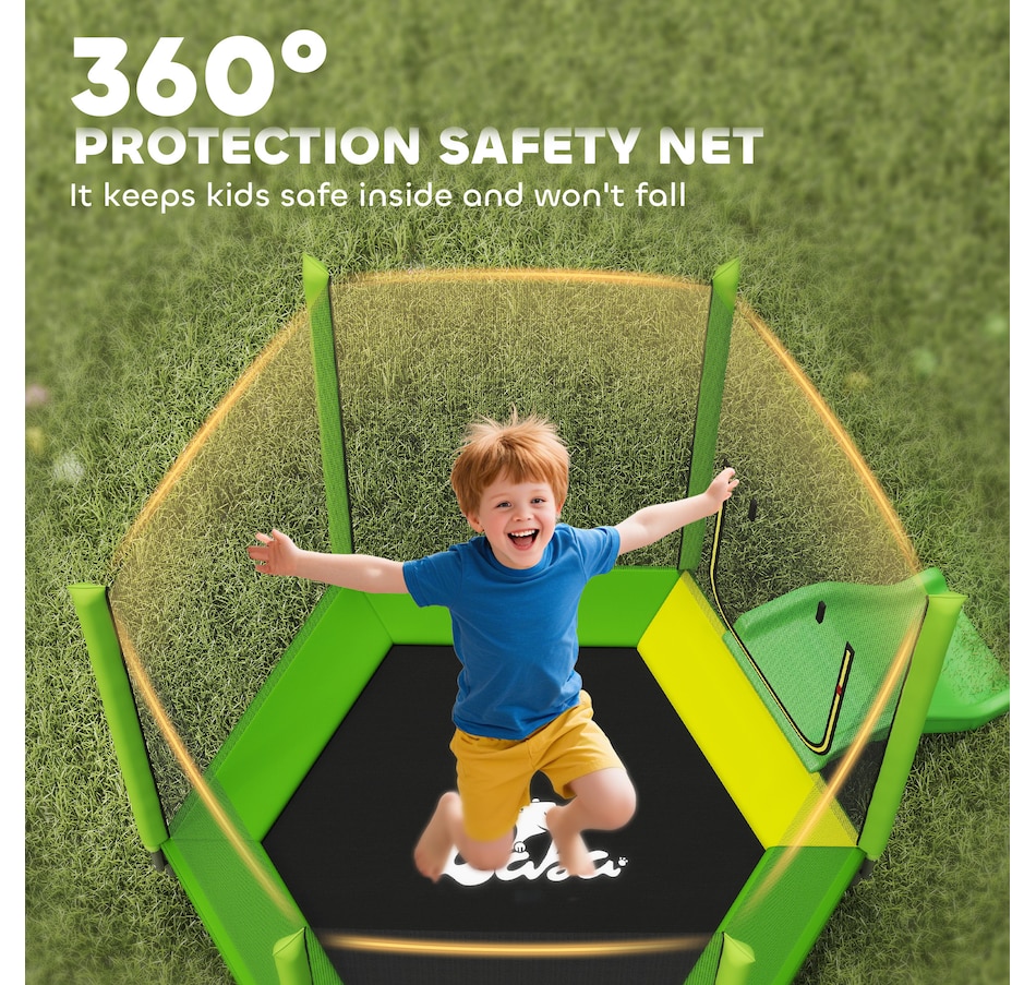 Image 923096_ALTMORE6.jpg, Product 923-096 / Price $176.99, Qaba 85" Trampoline for Kids with Slide, Ladder and Safety Enclosure, Green from Qaba on TSC.ca's Home & Garden department