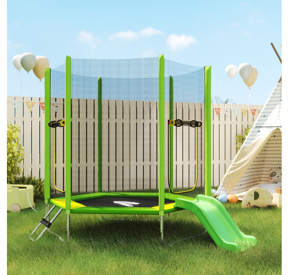 Image 923096_ALTMORE8.jpg, Product 923-096 / Price $176.99, Qaba 85" Trampoline for Kids with Slide, Ladder and Safety Enclosure, Green from Qaba on TSC.ca's Home & Garden department