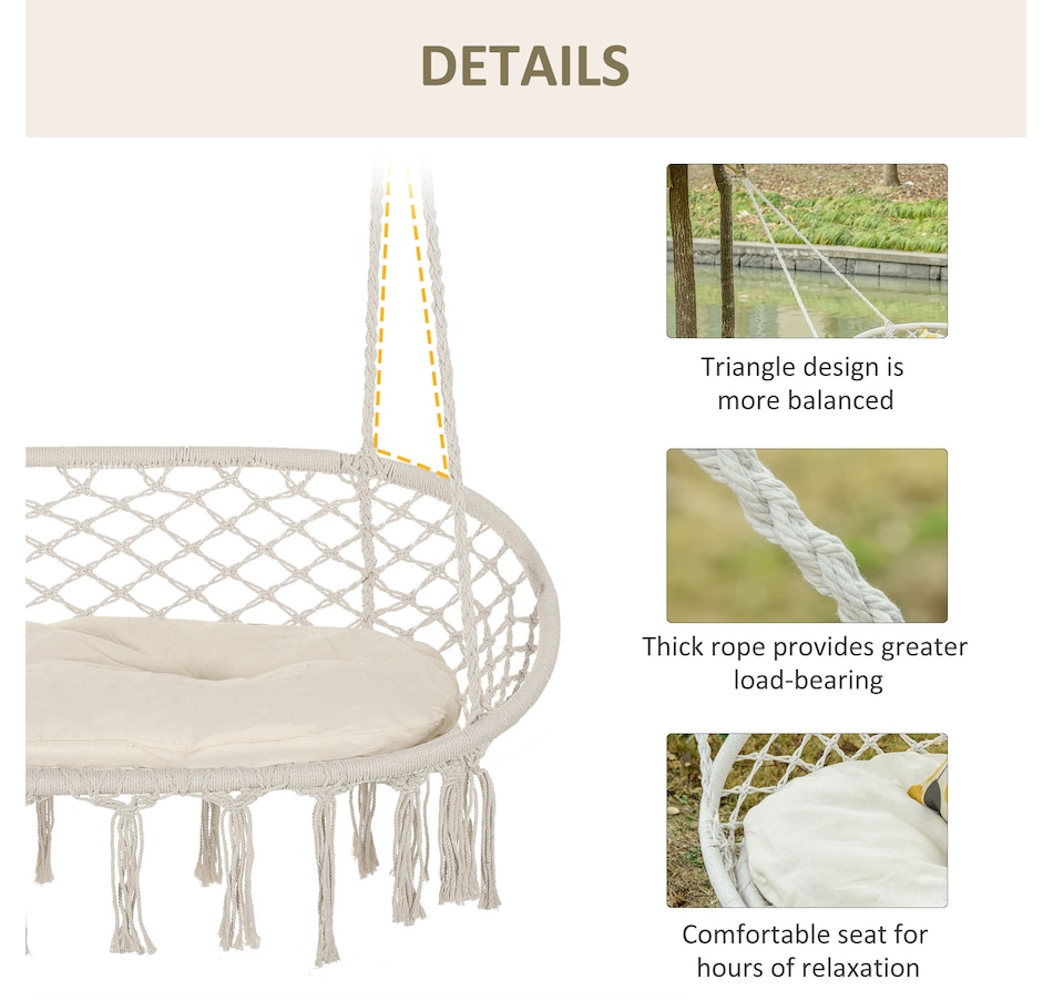 Image 923099_ALTMORE5.jpg, Product 923-099 / Price $104.99, Outsunny Hanging Hammock Chair 2 Seat, Hammock Swing Chair Cream White from Outsunny on TSC.ca's Home & Garden department