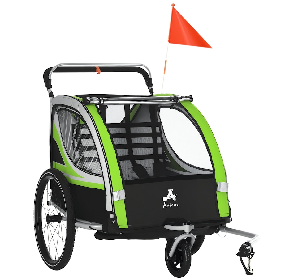 Image 923117.jpg, Product 923-117 / Price $259.99, Aosom Child Baby Bike Trailer Kids 2 Seater, Bike Stroller Toddler, Green from Aosom on TSC.ca's Toys & Hobbies department