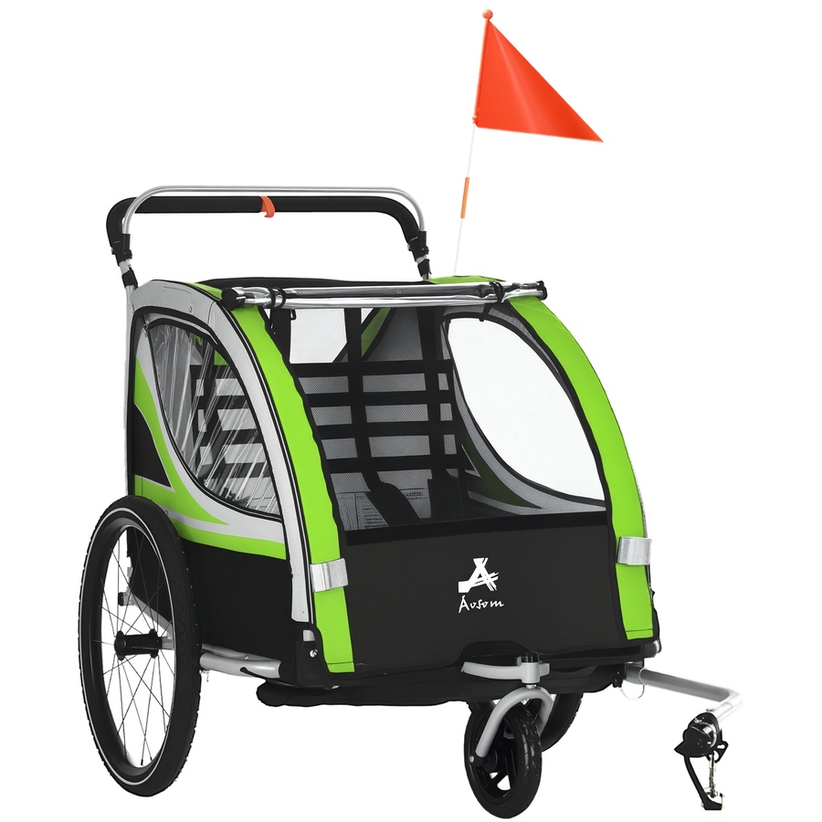 Image 923117.jpg, Product 923-117 / Price $249.99, Aosom Child Baby Bike Trailer Kids 2 Seater, Bike Stroller Toddler, Green from Aosom on TSC.ca's Toys & Hobbies department
