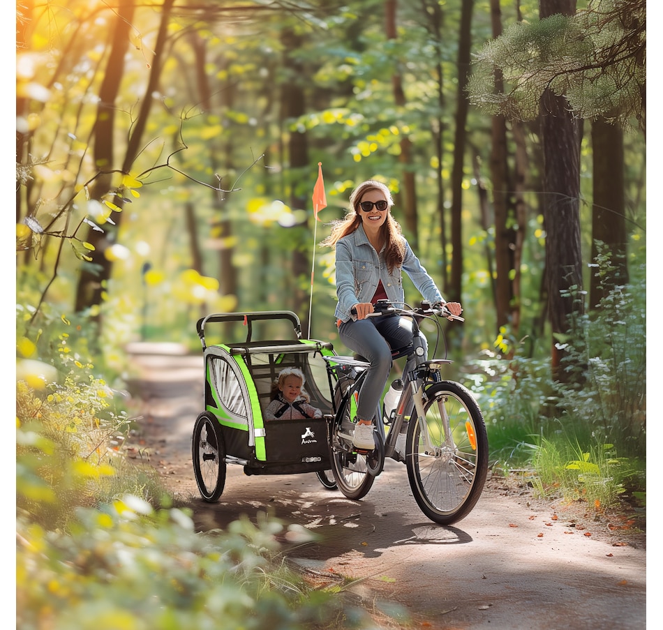 Image 923117_ALTMORE1.jpg, Product 923-117 / Price $259.99, Aosom Child Baby Bike Trailer Kids 2 Seater, Bike Stroller Toddler, Green from Aosom on TSC.ca's Toys & Hobbies department