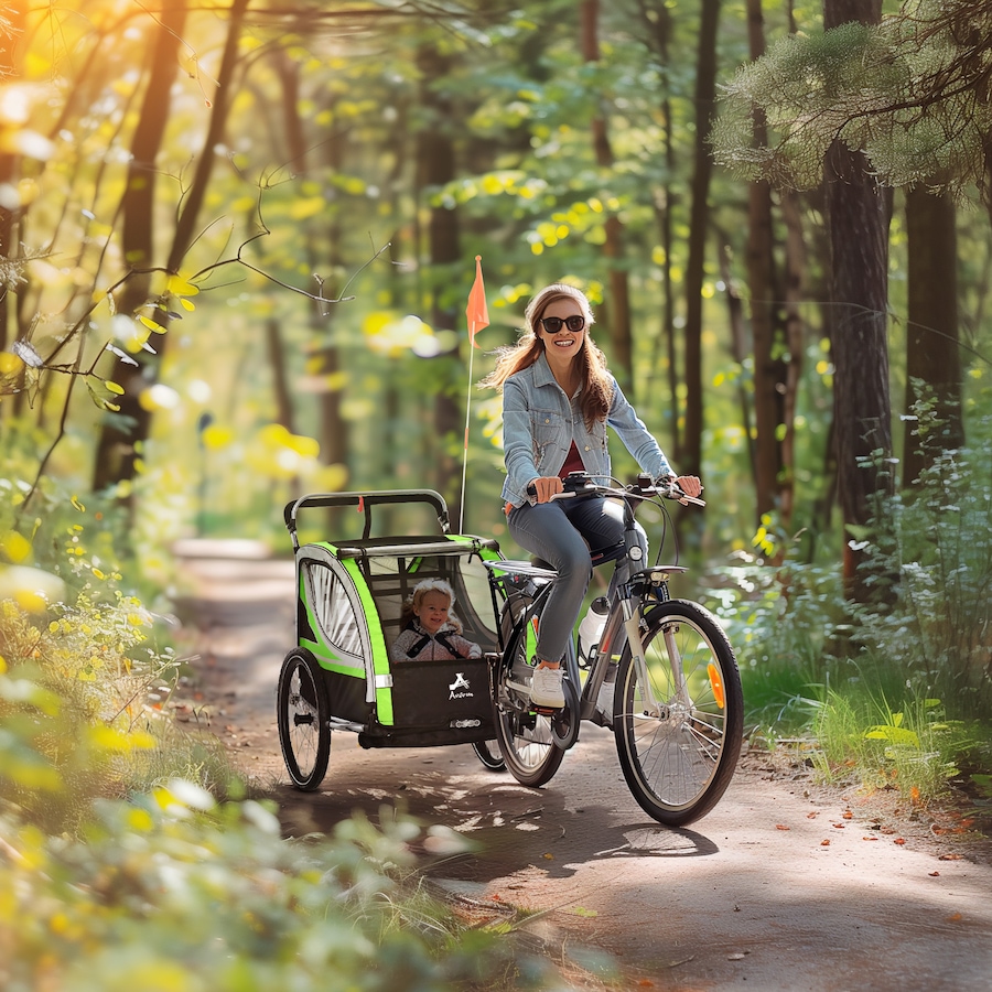 Image 923117_ALTMORE1.jpg, Product 923-117 / Price $249.99, Aosom Child Baby Bike Trailer Kids 2 Seater, Bike Stroller Toddler, Green from Aosom on TSC.ca's Toys & Hobbies department