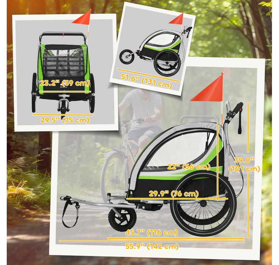 Image 923117_ALTMORE2.jpg, Product 923-117 / Price $259.99, Aosom Child Baby Bike Trailer Kids 2 Seater, Bike Stroller Toddler, Green from Aosom on TSC.ca's Toys & Hobbies department