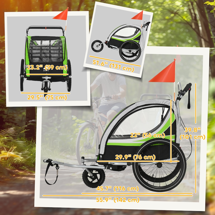 Image 923117_ALTMORE2.jpg, Product 923-117 / Price $249.99, Aosom Child Baby Bike Trailer Kids 2 Seater, Bike Stroller Toddler, Green from Aosom on TSC.ca's Toys & Hobbies department