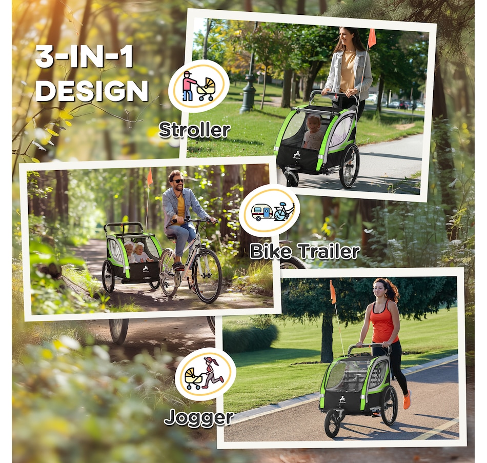 Image 923117_ALTMORE3.jpg, Product 923-117 / Price $259.99, Aosom Child Baby Bike Trailer Kids 2 Seater, Bike Stroller Toddler, Green from Aosom on TSC.ca's Toys & Hobbies department