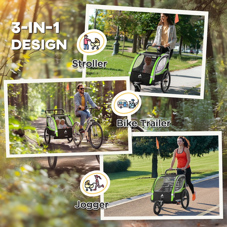 Image 923117_ALTMORE3.jpg, Product 923-117 / Price $249.99, Aosom Child Baby Bike Trailer Kids 2 Seater, Bike Stroller Toddler, Green from Aosom on TSC.ca's Toys & Hobbies department