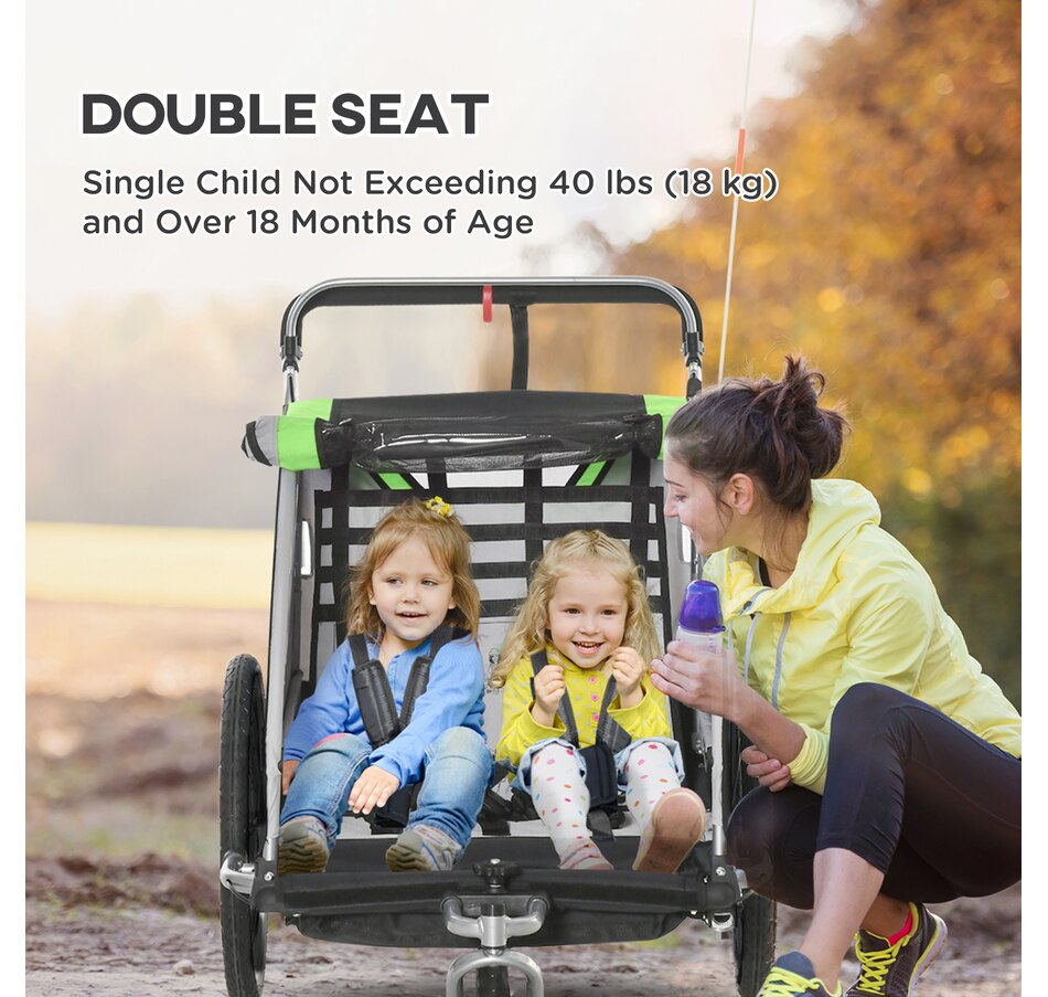 Image 923117_ALTMORE4.jpg, Product 923-117 / Price $259.99, Aosom Child Baby Bike Trailer Kids 2 Seater, Bike Stroller Toddler, Green from Aosom on TSC.ca's Toys & Hobbies department