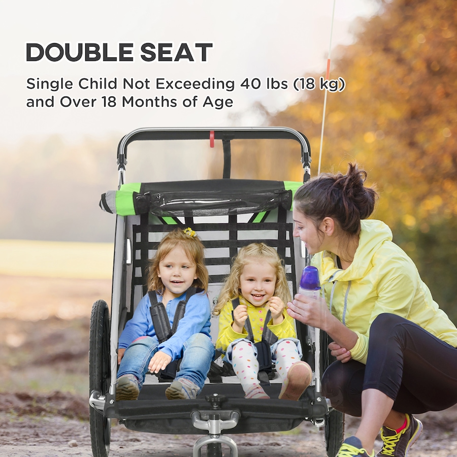 Image 923117_ALTMORE4.jpg, Product 923-117 / Price $249.99, Aosom Child Baby Bike Trailer Kids 2 Seater, Bike Stroller Toddler, Green from Aosom on TSC.ca's Toys & Hobbies department