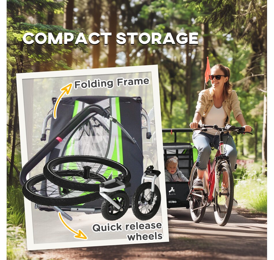 Image 923117_ALTMORE5.jpg, Product 923-117 / Price $259.99, Aosom Child Baby Bike Trailer Kids 2 Seater, Bike Stroller Toddler, Green from Aosom on TSC.ca's Toys & Hobbies department