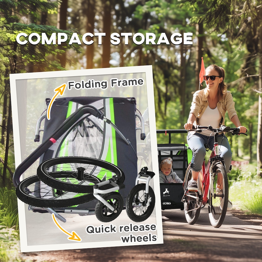 Image 923117_ALTMORE5.jpg, Product 923-117 / Price $249.99, Aosom Child Baby Bike Trailer Kids 2 Seater, Bike Stroller Toddler, Green from Aosom on TSC.ca's Toys & Hobbies department