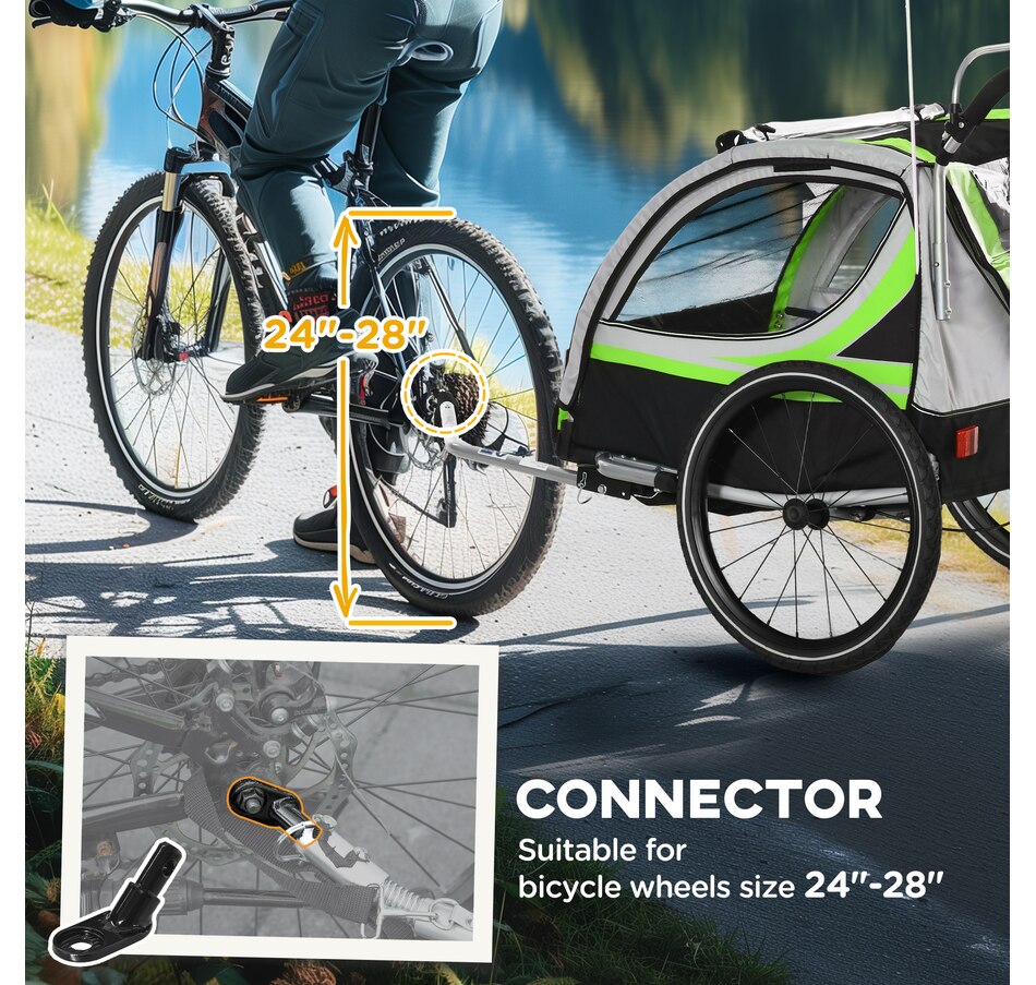 Image 923117_ALTMORE6.jpg, Product 923-117 / Price $259.99, Aosom Child Baby Bike Trailer Kids 2 Seater, Bike Stroller Toddler, Green from Aosom on TSC.ca's Toys & Hobbies department