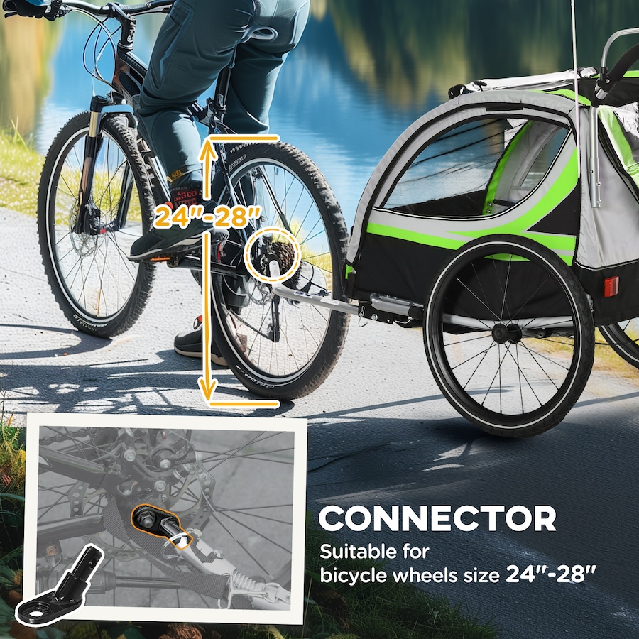 Image 923117_ALTMORE6.jpg, Product 923-117 / Price $249.99, Aosom Child Baby Bike Trailer Kids 2 Seater, Bike Stroller Toddler, Green from Aosom on TSC.ca's Toys & Hobbies department