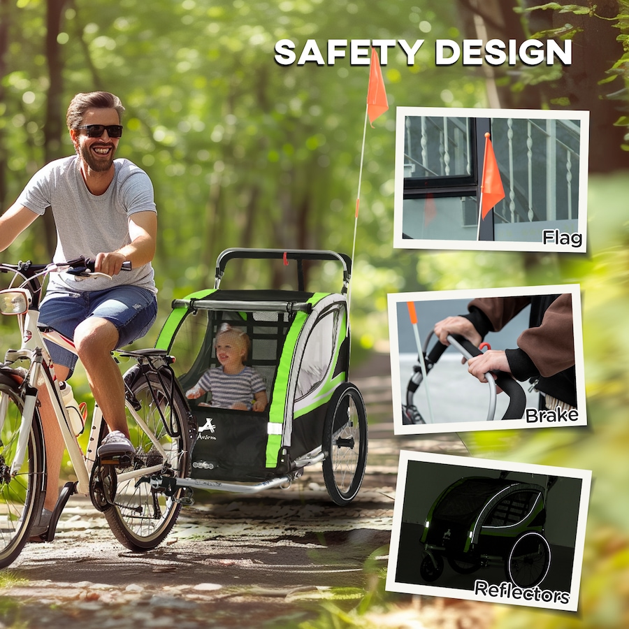 Image 923117_ALTMORE7.jpg, Product 923-117 / Price $249.99, Aosom Child Baby Bike Trailer Kids 2 Seater, Bike Stroller Toddler, Green from Aosom on TSC.ca's Toys & Hobbies department