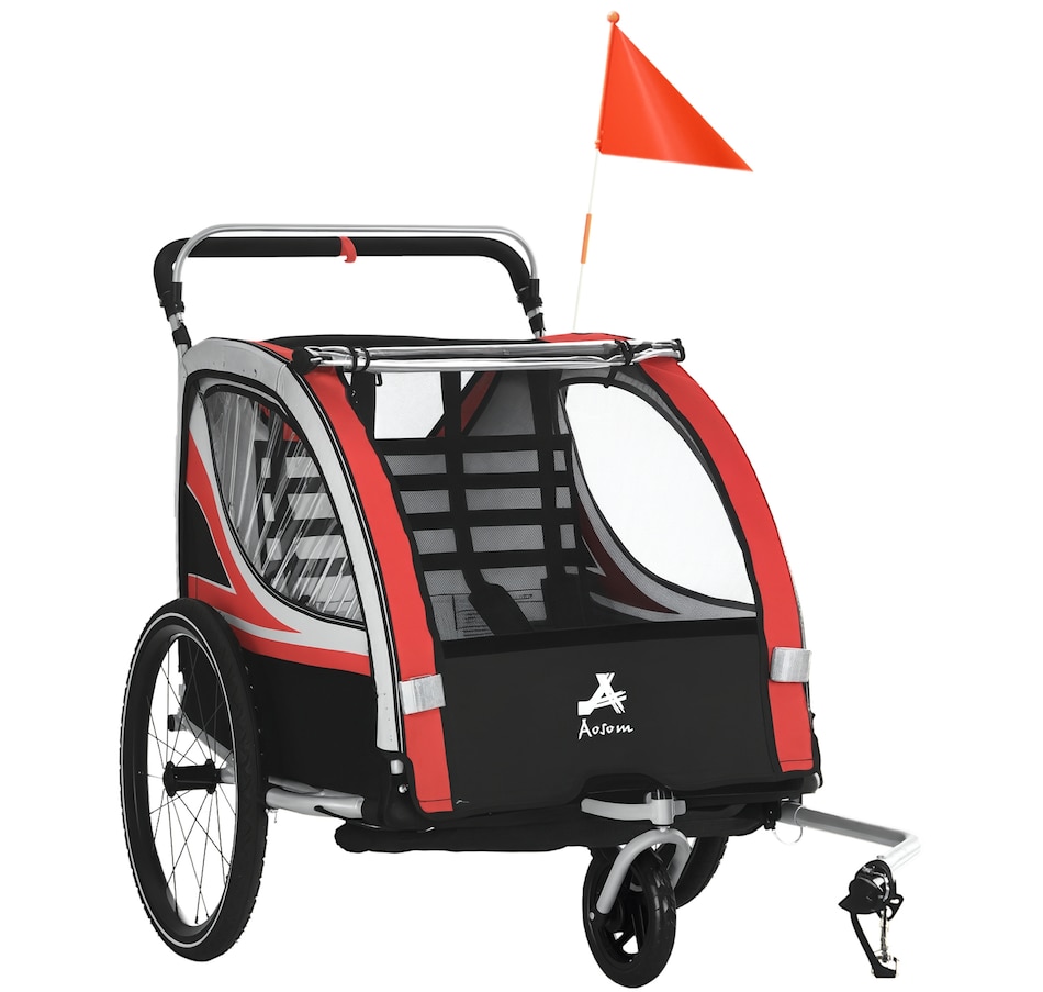 Image 923118.jpg, Product 923-118 / Price $249.99, Aosom Child Baby Bike Trailer Kids 2 Seater, Bike Stroller Toddler, Red from Aosom on TSC.ca's Toys & Hobbies department