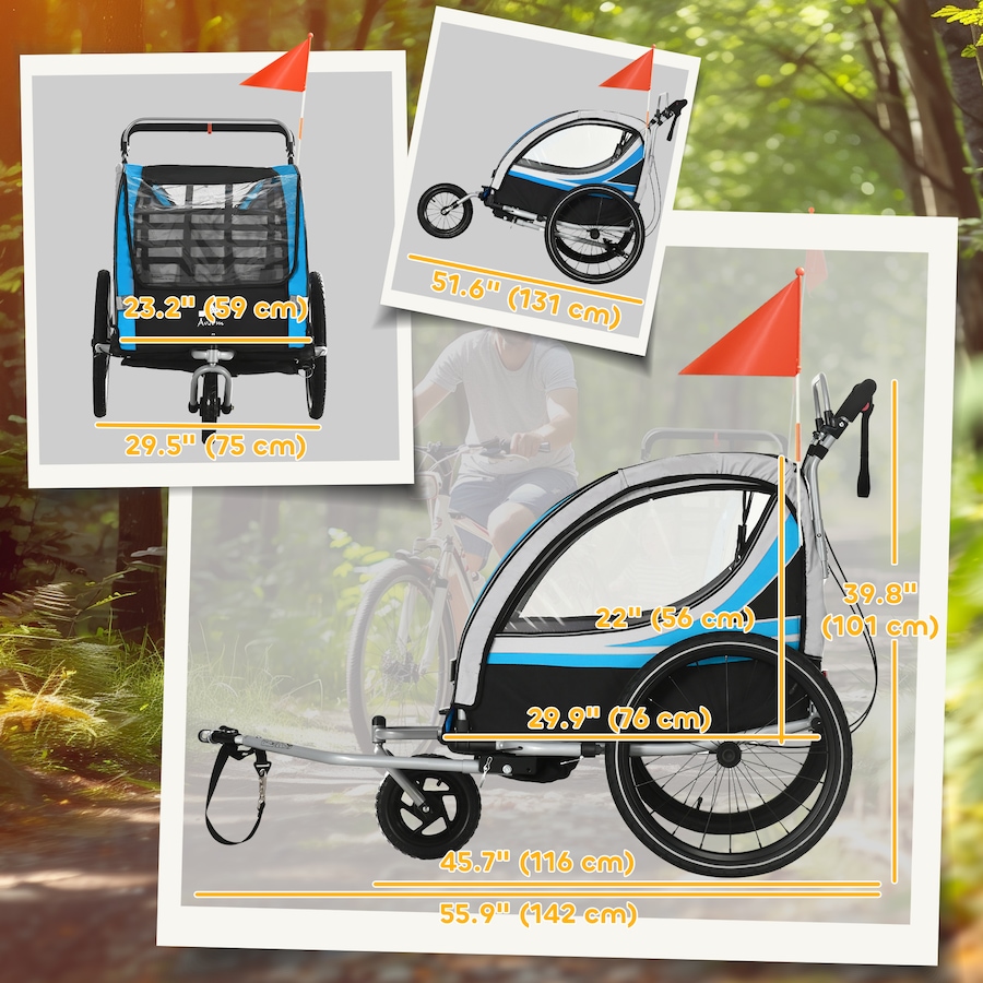 Image 923119_ALTMORE2.jpg, Product 923-119 / Price $249.99, Aosom Child Baby Bike Trailer Kids 2 Seater, Bike Stroller Toddler, Blue from Aosom on TSC.ca's Toys & Hobbies department