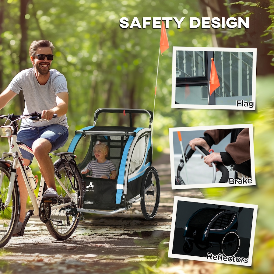 Image 923119_ALTMORE7.jpg, Product 923-119 / Price $249.99, Aosom Child Baby Bike Trailer Kids 2 Seater, Bike Stroller Toddler, Blue from Aosom on TSC.ca's Toys & Hobbies department