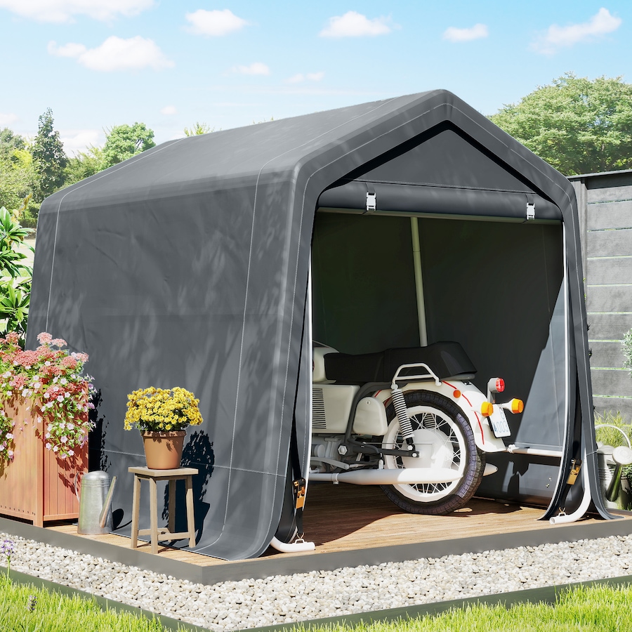 Image 923120_ALTMORE1.jpg, Product 923-120 / Price $199.99, Outsunny 7.9' x 6.6' Garden Storage Tent, Heavy Duty Bike Shed, Dark Grey from Outsunny on TSC.ca's Home & Garden department