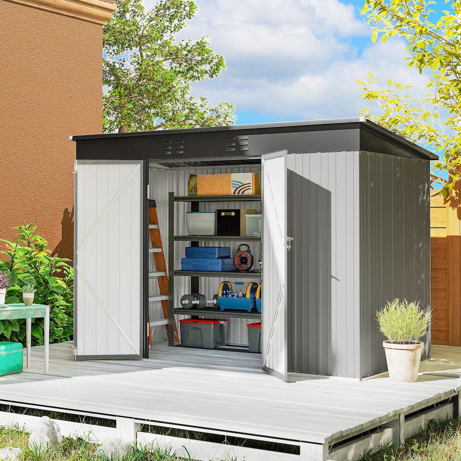 Image 923121_ALTMORE1.jpg, Product 923-121 / Price $409.99, Outsunny 9' x 4' Galvanized Steel Storage Shed with Lockable Doors, Vents from Outsunny on TSC.ca's Home & Garden department