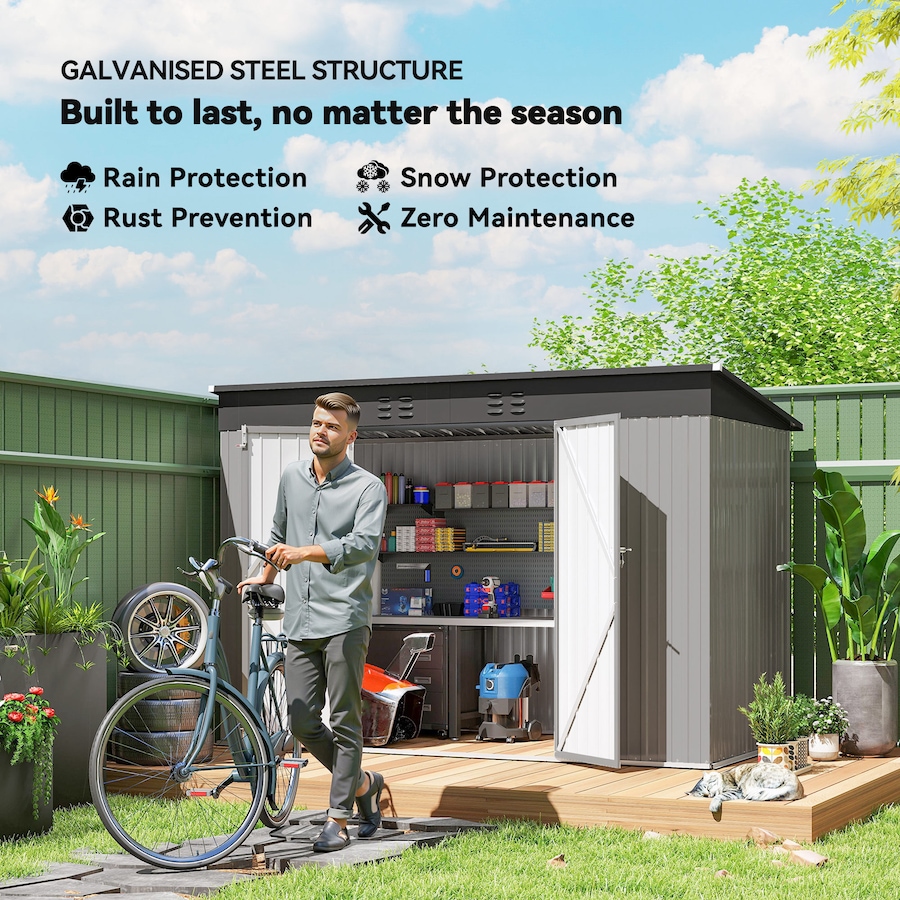 Image 923121_ALTMORE3.jpg, Product 923-121 / Price $409.99, Outsunny 9' x 4' Galvanized Steel Storage Shed with Lockable Doors, Vents from Outsunny on TSC.ca's Home & Garden department