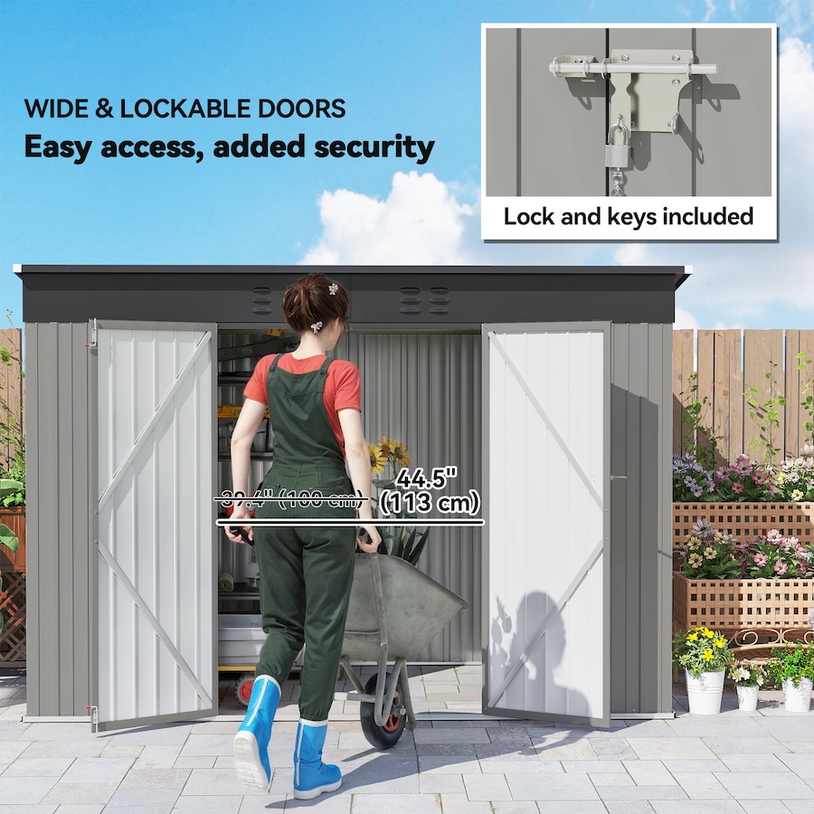 Image 923121_ALTMORE4.jpg, Product 923-121 / Price $409.99, Outsunny 9' x 4' Galvanized Steel Storage Shed with Lockable Doors, Vents from Outsunny on TSC.ca's Home & Garden department