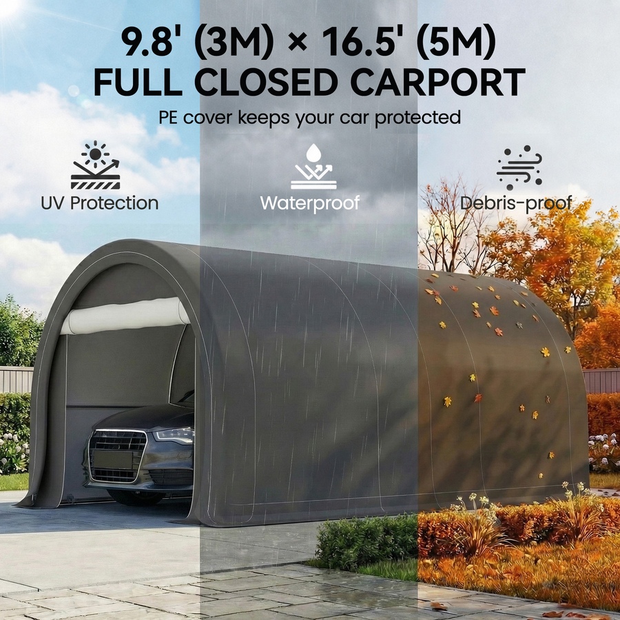 Image 923122_ALTMORE10.jpg, Product 923-122 / Price $389.99, Outsunny 10' x 16' Carport Storage Tent Anti-UV PE Portable Garage, Grey from Outsunny on TSC.ca's Home & Garden department