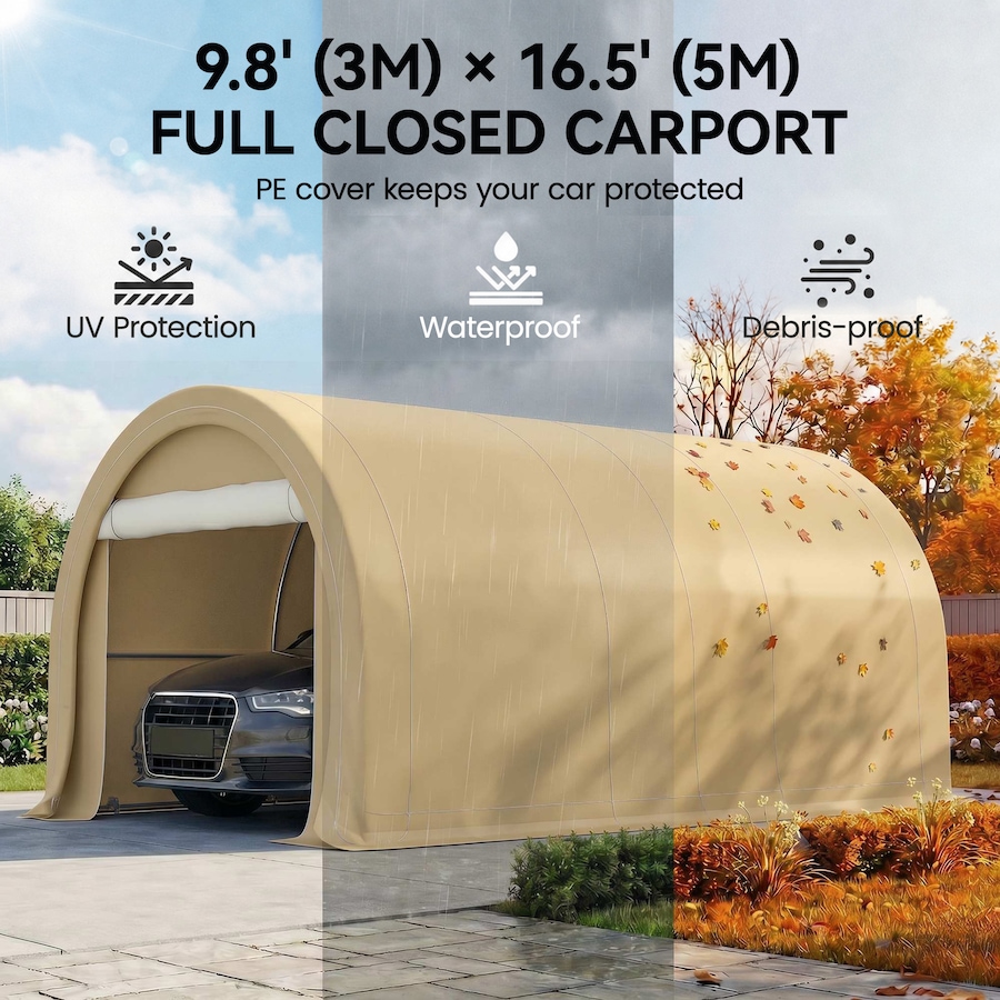 Image 923129_ALTMORE10.jpg, Product 923-129 / Price $349.99, Outsunny 10' x 16' Carport Storage Tent Anti-UV PE Portable Garage, Beige from Outsunny on TSC.ca's Home & Garden department